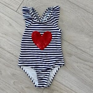 Cat & Jack Girls Size 4T Navy & White Striped Swimsuit